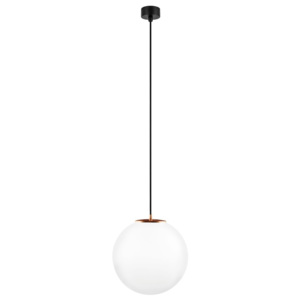 Bílé závěsné svítidlo s černým kabelem a detailem v měděné barvě Sotto Luce Tsuri, ⌀ 30 cm