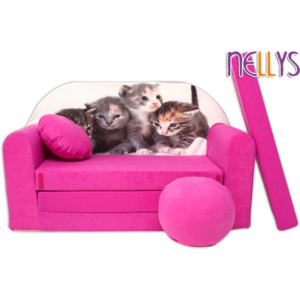 Rozkládací dětská pohovka 35R - Kočičky v růžové