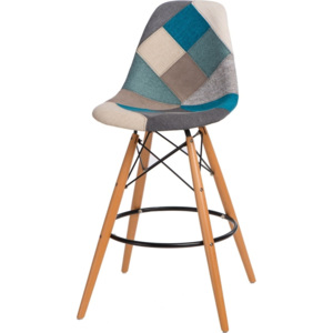 Mørtens Furniture Barová židle s dřevěnou podnoží Desire patchwork, modrá Barva: vícebarevná