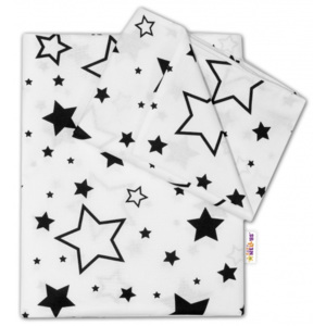 2-dílné bavlněné povlečení - Černé hvězdy a hvězdičky - bílý