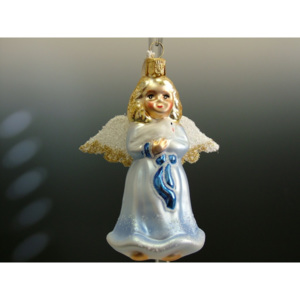 Slezská tvorba Skleněná figurka | anděl s holoubkem | modrý Balení obsahuje: 6 kusů