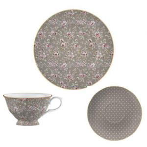 Creative Tops Šálek s podšálkem a talířem Grey Floral porcelán