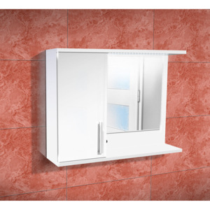 Nabytekmorava Koupelnová skříňka se zrcadlem K10 levá barva skříňky: bílá 113, barva dvířek: bílý lesk