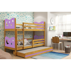 Patrová postel KAMIL 3 + matrace + rošt ZDARMA, 90x200, olše, fialová