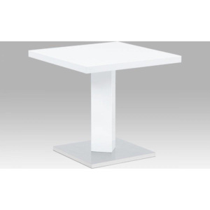Jídelní stůl 80x80, bílá MDF vysoký lesk, podstavec chrom AT-4001 WT Art