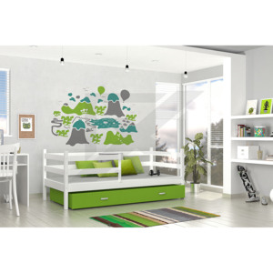 Dětská postel RACEK P2 color + matrace + rošt ZDARMA, 184x80, bílá/zelená