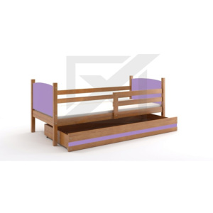 Dětská postel BRENEN + matrace + rošt ZDARMA, 90x200, olše, fialová