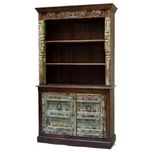 Knihovna z mangového dřeva, staré teakové dveře, 125x45x213cm