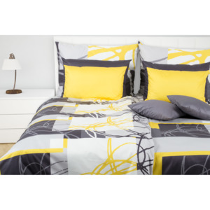 Glamonde luxusní saténové povlečení Clovis v žlutošedé kombinaci s geometrickými prvky. 140×200 cm