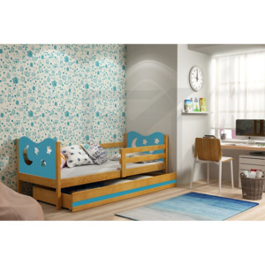Dětská postel KAMIL + matrace + rošt ZDARMA, 90x200, olše, blankytná