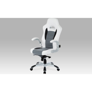 Kancelářská židle, bílo-šedá koženka, synchronní mech. / plast kříž KA-E240B WT Art