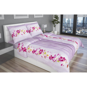 Glamonde luxusní saténové povlečení Charme ve fialových tónech s elegantními květy a jemnými pruhy. 140×200 cm