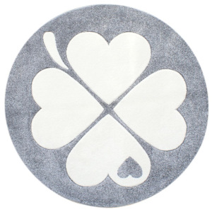 Dětský kulatý koberec čtyřlístek stříbrnošedý - bílý Varianta: 133 cm
