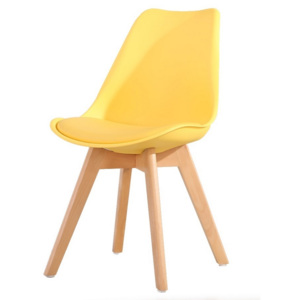 Jídelní židle Cross, plast a ekokůže žlutá, podnož buk