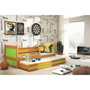 Dětská postel FIONA 2 + matrace + rošt ZDARMA, 90x200 cm, olše, zelená