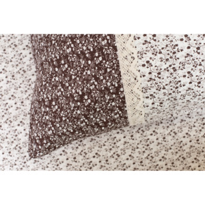 Bavlněné povlečení VĚTVIČKY hnědo-bílé s krajkou - 240x200 cm (1 ks), 70x90 cm s krajkou (2 ks)
