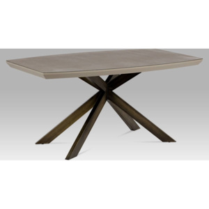 Jídelní stůl 160x95 cm, mat lanýž / sklo dekor kámen / broušený kov antik HT-690 LAN Art