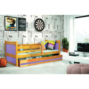 Dětská postel FIONA + matrace + rošt ZDARMA, 90x200 cm, olše, fialová