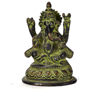 Ganesha, mosazná soška, zelená patina, 9cm