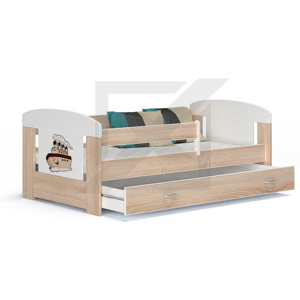 Dětská postel JAKUB, masiv + matrace + rošt ZDARMA, 80x140, včetně ÚP, dub sonoma/VZOR 10