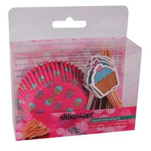 Košíček na muffiny s dekorací růžový 24ks - Silikomart