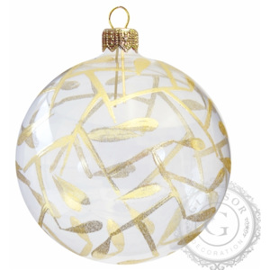 Vánoční baňka průhledná s dekorem zlatých lístků