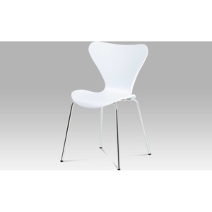 Jídelní židle, bílý plast s imitací dřeva / chrom AURORA WT Art