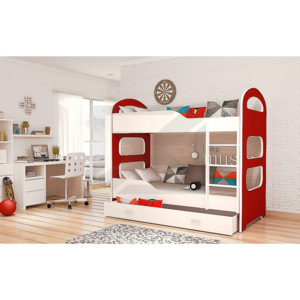 Dětská patrová postel PATRIK + matrace + rošt ZDARMA, 160x80, červený/modrý