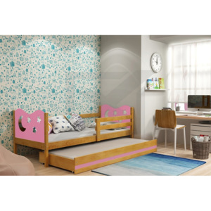 Dětská postel KAMIL 2 + matrace + rošt ZDARMA, 90x200, olše, růžová