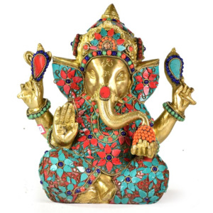 Ganesha, mosazná socha, 22cm