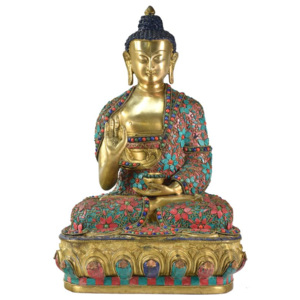 Buddha Amoghasiddhi, vykládaný polodrahokamy, 42cm