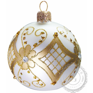 Vánoční baňka bílá zlatý dekor