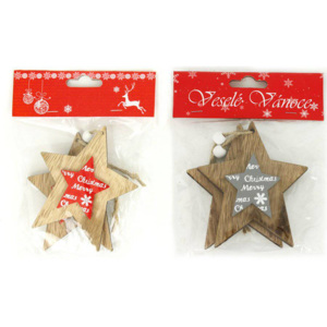 Hvězdička , vánoční dřevěná dekorace na pověšení, 2 kusy v sáčku, cena za 1 sáček AC7129 Art