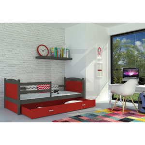 Dětská postel MATES P color + matrace + rošt ZDARMA, 184x80, šedá/červená
