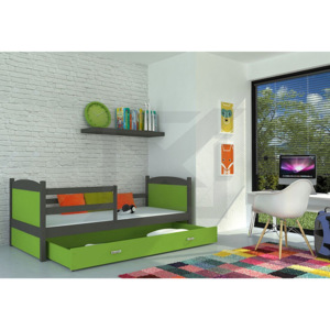 Dětská postel MATES P color + matrace + rošt ZDARMA, 184x80, šedá/zelená