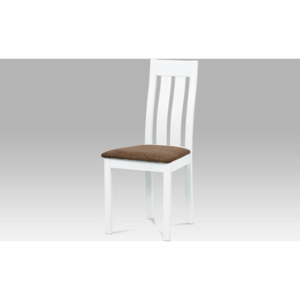 Jídelní židle masiv buk, barva bílá, potah hnědý BC-2602 WT Art