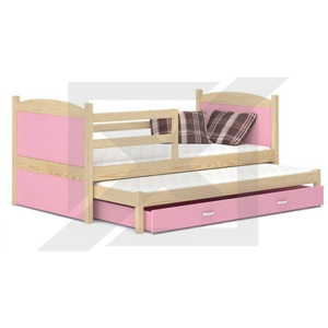 Dětská rozkládací postel MATES P2 + matrace + rošt ZDARMA, masiv, 184x80, olše/růžová
