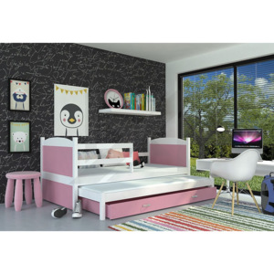 Dětská rozkládací postel MATES P2 color, 184x80, bílá/růžová