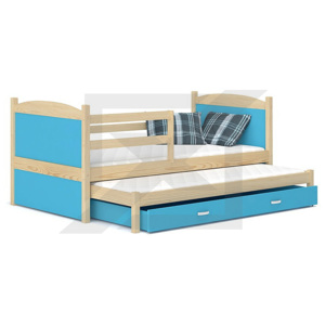 Dětská rozkládací postel MATES P2 + matrace + rošt ZDARMA, masiv, 184x80, borovice/modrá