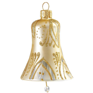 Vánoční zvonek zlatý dekor lístky