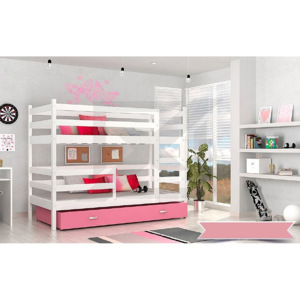 Dětská patrová postel RACEK B, color + rošt + matrace ZDARMA, 184x80, bílý/červený