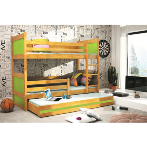 Patrová postel FIONA 3 + matrace + rošt ZDARMA, 80x190 cm, olše, zelená