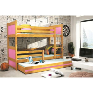 Patrová postel FIONA 3 + matrace + rošt ZDARMA, 80x160 cm, olše, růžová
