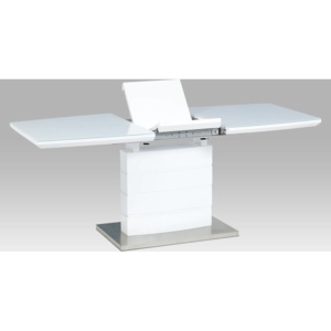 Rozkládací jídelní stůl 140+40x80x76 cm, bílý lesk, bílé sklo / broušený nerez HT-440 WT Art