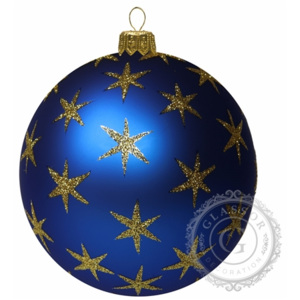Vánoční baňka modrá zlaté hvězdy