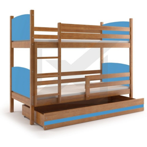 Patrová postel BRENEN + matrace + rošt ZDARMA, 80x160, olše, blankytná
