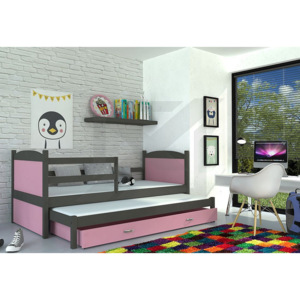 Dětská rozkládací postel MATES P2 color, 184x80, šedá/růžová