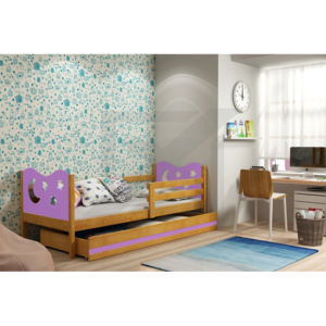 Dětská postel KAMIL + matrace + rošt ZDARMA, 90x200, olše, fialová