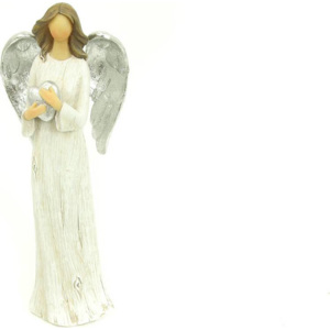 Anděl, polyresinová dekorace, barva šedo-bílo-stříbrná AND154 Art
