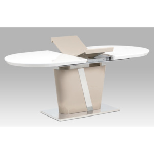 Rozkládací jídelní stůl HT-238 CAP 160+40x90 cm, vysoký lesk cappuccino+bílý/nerez